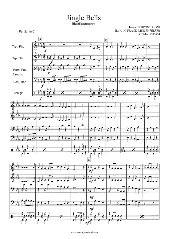 Jingle Bells (Blechbl ser-Quartett + Drums) (Quartett (Blech Brass)) von James Pierpont