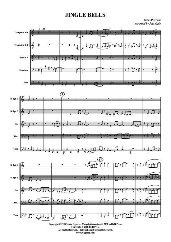Jingle Bells (Blechbl serquintett) (Quintett (Blech Brass)) von James Lord Pierpont (arr. Jack Gale)