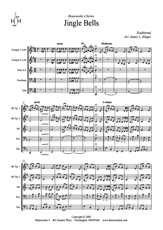 Jingle Bells (Blechbl serquintett) (Quintett (Blech Brass)) von Traditional