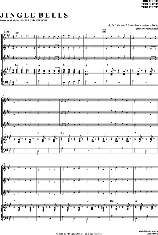 Jingle Bells (Fl ten Trio + Klavier) (Trio (Fl te)) von Weihnachten