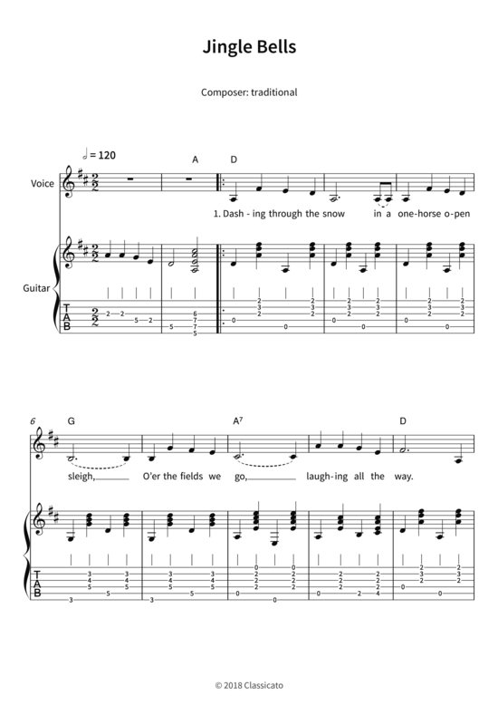 Jingle Bells (Gesang + Gitarre) (Gitarre  Gesang) von traditional