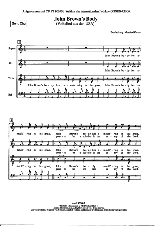 John Browns Body (Gemischter Chor) (Gemischter Chor) von Traditional (Satz Manfred Onnen)