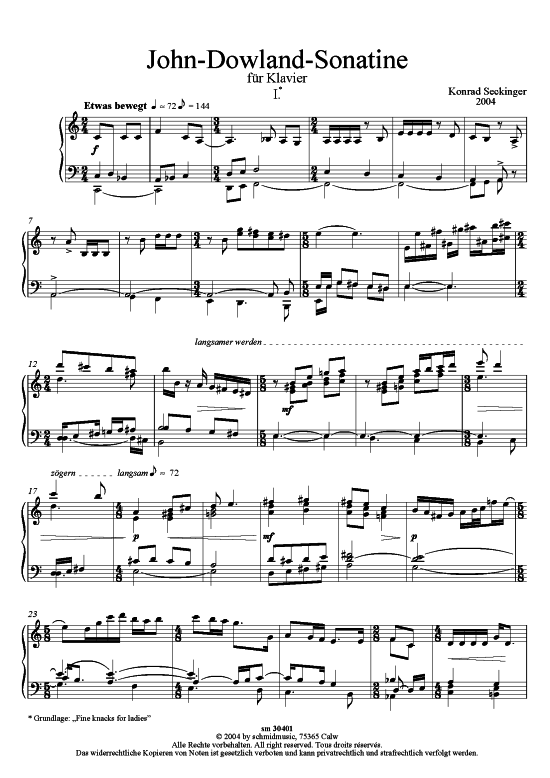 John-Dowland-Sonatine (Klavier solo) (Klavier Solo) von Konrad Seckinger