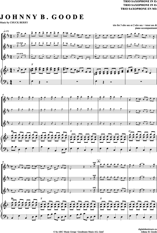 Johnny B. Goode (Saxophon Trio AAA(T) + Klavier) (Trio (Saxophon)) von Chuck Berry