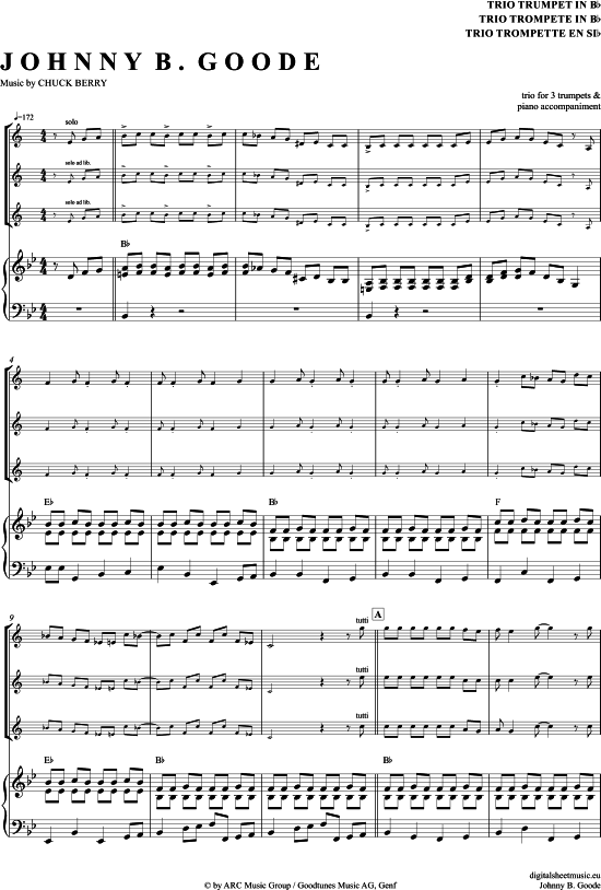 Johnny B. Goode (Trompeten Trio + Klavier) (Trio (Trompete)) von Chuck Berry