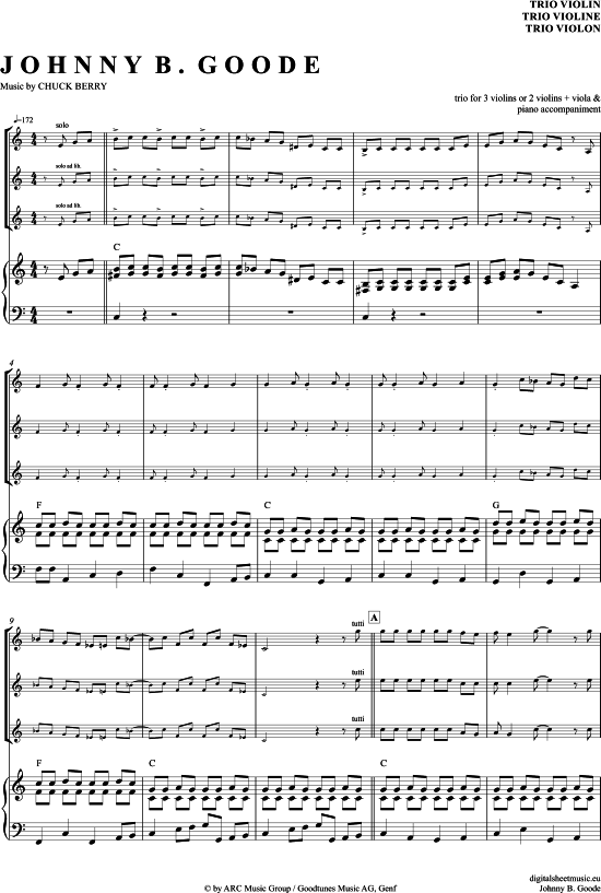 Johnny B. Goode (Violinen Trio + Klavier) (Trio (Violine)) von Chuck Berry