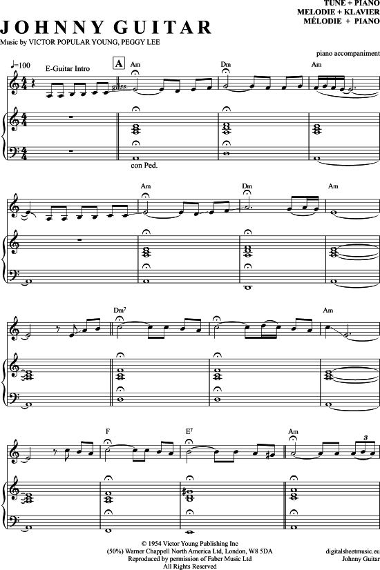 Johnny Guitar (Klavier Begleitung + Gesang) (Klavier Gesang  Gitarre) von The Shadows