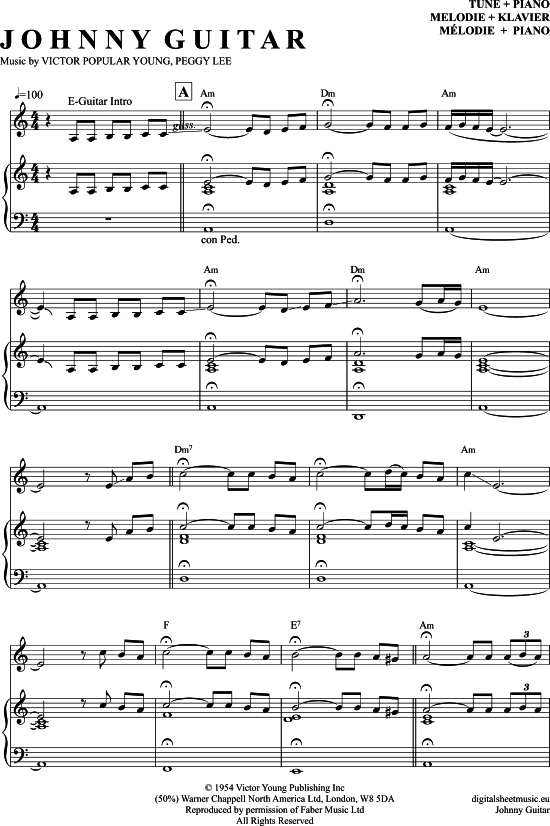 Johnny Guitar (Klavier + Gesang) (Klavier Gesang  Gitarre) von The Shadows