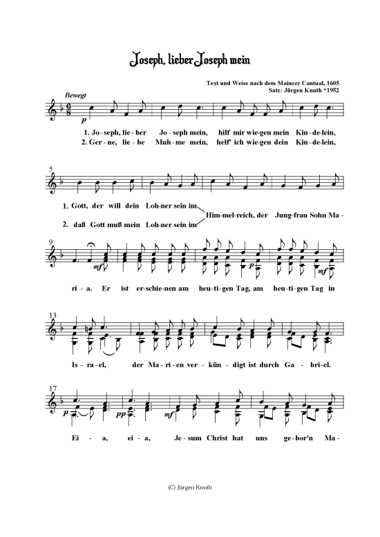 Joseph lieber Joseph mein (Gemischter Chor) (Gemischter Chor) von Mainzer Cantual 1605 Satz J rgen Knuth