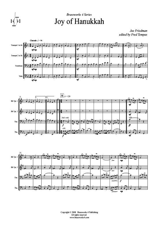 Joy of Hanukkah (2xTromp in B Horn in F (Pos) Pos) (Quartett (Blech Brass)) von Joe Friedman