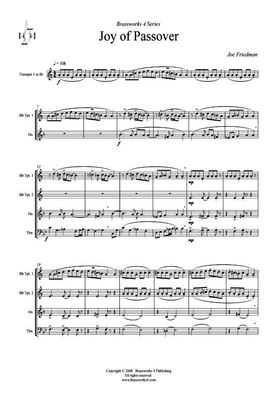 Joy of Passover (Blechbl serquintett) (Quintett (Blech Brass)) von Joe Friedman (Pesach)