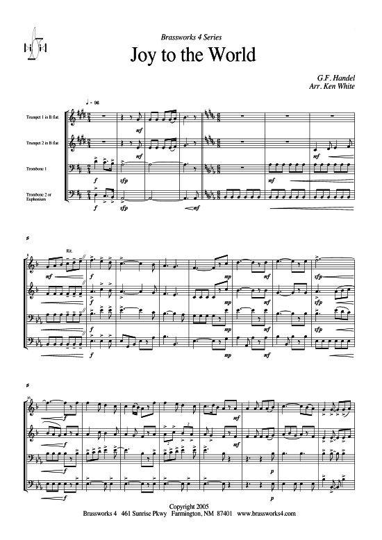 Joy to the World (2xTromp in B C Horn in F (Pos) Pos) (Quartett (Blech Brass)) von G. F. H ndel (Thema u. Variationen)