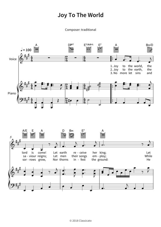 Joy To The World (Gesang + Klavier Gitarre) (Klavier  Gesang) von traditional