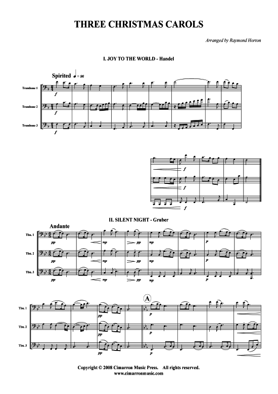 Joy to World - Stille Nacht - Go Tell it on the Mountain (3x Posaune) (Trio (Posaune)) von 3 Weihnachtslieder