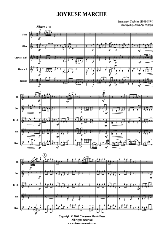 Joyeuse Marche (Holzbl auml ser-Quintett) (Quintett (Holzbl ser)) von Emmanuel Chabrier 