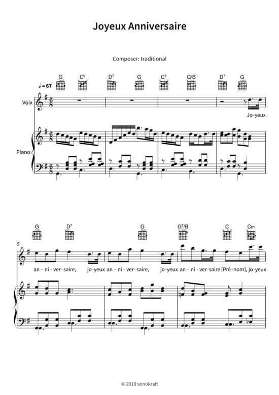 Joyeux Anniversaire (Gesang + Klavier Gitarre) (Klavier  Gesang) von traditional