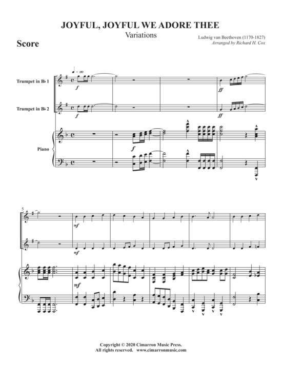 Joyful Joyful We Adore Thee (2x Trompete in B + Klavier) (Klavier  Trompete) von Ludwig van Beethoven