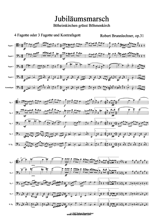 Jubil auml umsmarsch (Fagottquartett) (Quartett (Fagott)) von Robert Brunnlechner