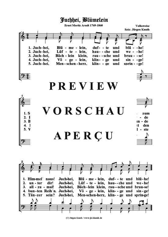 Juchhei Bl melein (Gemischter Chor) (Gemischter Chor) von unbekannt Satz J rgen Knuth