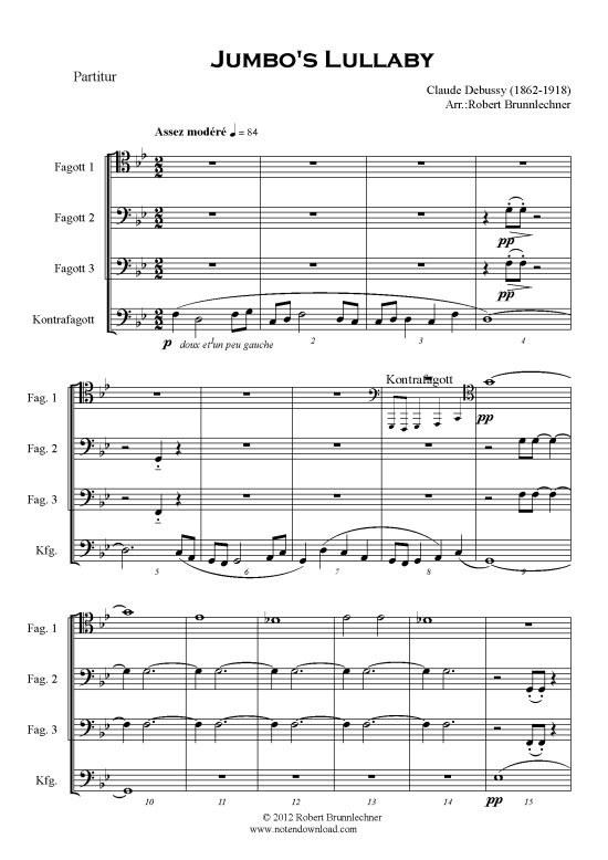 Jumbo acute s Lullaby (Fagottquartett) (Quartett (Fagott)) von Claude Debussy (arr. R. Brunnlechner)