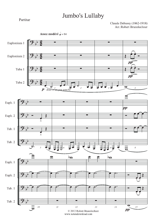 Jumbo acute s Lullaby (Tubaquartett) (Quartett (Tuba)) von Claude Debussy (arr. R. Brunnlechner)