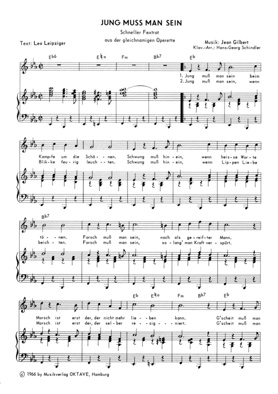 Jung muss man sein (Klavier + Gesang) (Klavier Gesang  Gitarre) von aus der gleichnamigen Operette (1966)
