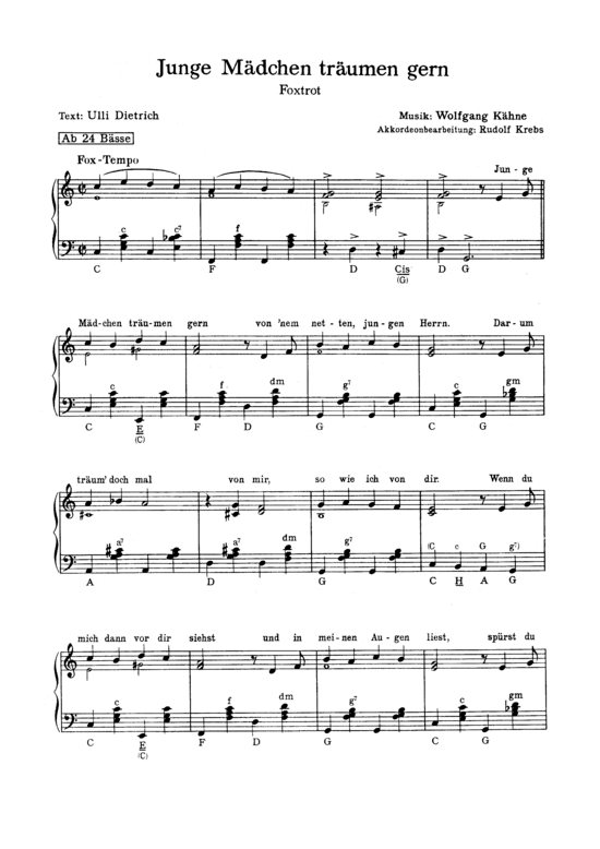 Junge M auml dchen tr auml umen gern (Klavier Solo mit unterlegtem Text) (Klavier Solo) von Armin K auml mpf amp Ping Pongs
