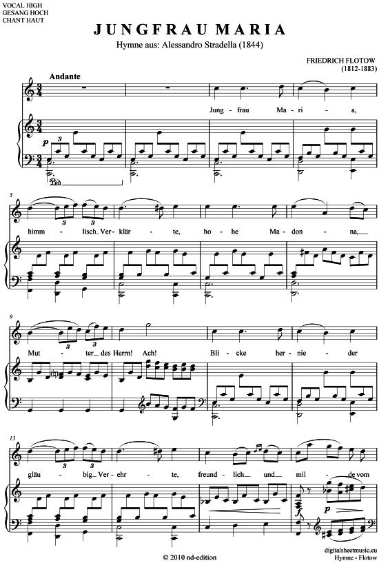 Jungfrau Maria (Hymne) (hoch G - A ) (Klavier  Gesang) von Friedrich von Flotow (1812-1883)