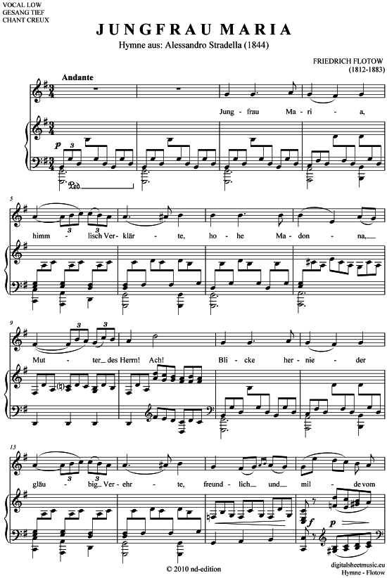 Jungfrau Maria (Hymne) (tief D - E ) (Klavier  Gesang) von Friedrich von Flotow (1812-1883)