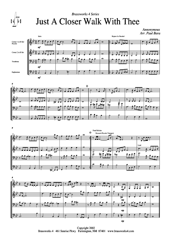Just a Closer Walk with Thee (2xTromp in B Horn in F (Pos) Pos) (Quartett (Blech Brass)) von unbekannter Verfasser