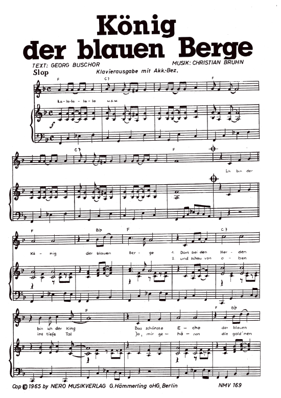 K ouml nig der blauen Berge (Klavier + Gesang) (Klavier Gesang  Gitarre) von Peter Hinnen