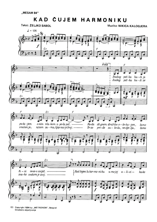 Kad Cujem Harmoniku (Klavier + Gesang) (Klavier  Gesang) von Nikica Kalogjera