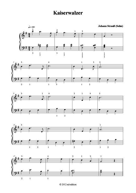 Kaiserwalzer (Klavier solo einfach) (Klavier einfach) von Johann Strau (Sohn) (bearb.)