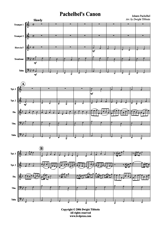 Kanon in D (Blechbl serquintett) (Quintett (Blech Brass)) von Johann Pachelbel (arr. Tibbetts)