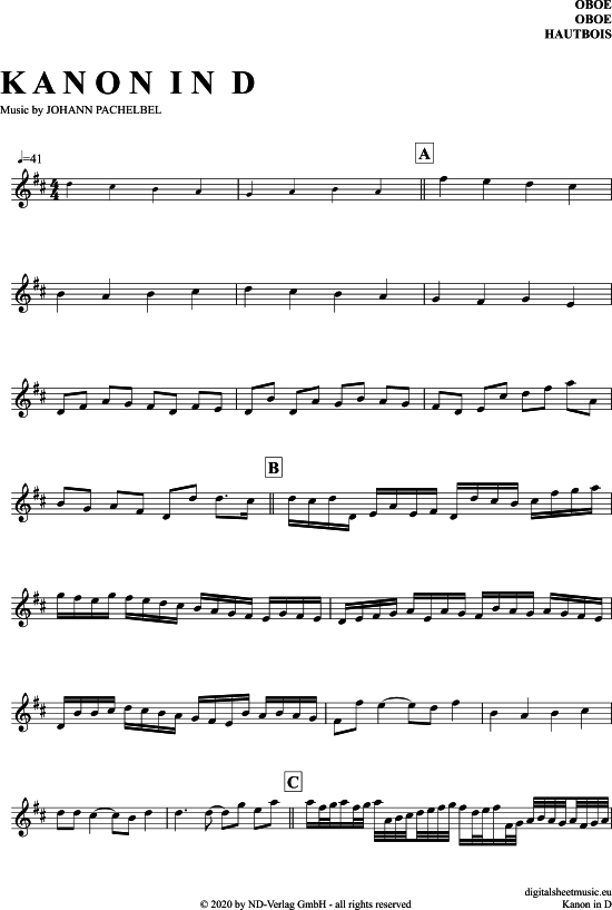 Kanon In D (Oboe) (Oboe Fagott) von Johann Pachelbel