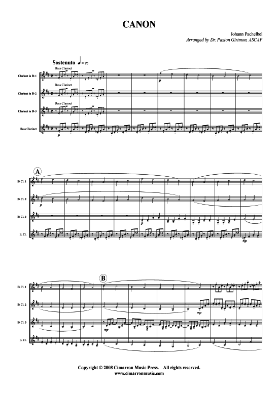Kanon (Klarinetten-Quartett) (Quartett (Klarinette)) von Johann Pachelbel