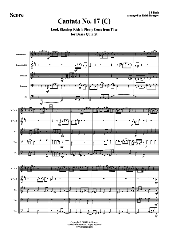 Kantate Nr. 17 (Blechbl serquintett) (Quintett (Blech Brass)) von J. S. Bach (BWV 17)