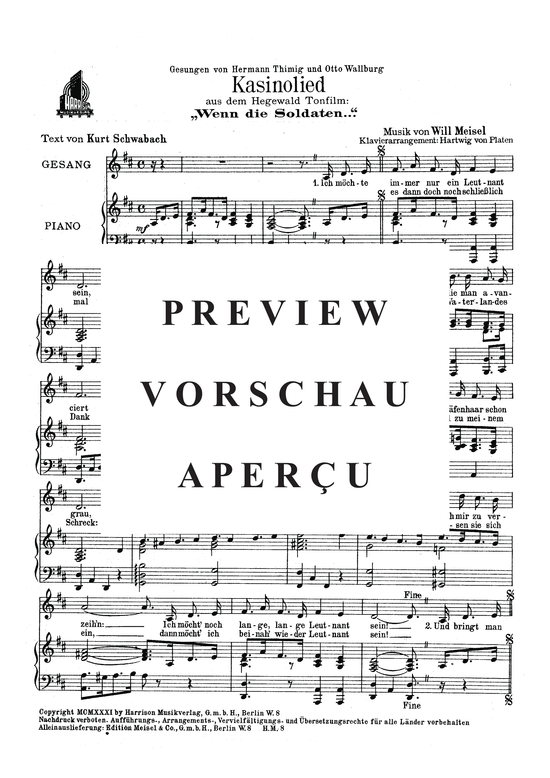Kasinolied (Klavier + Gesang) (Klavier Gesang  Gitarre) von Hermann Thimig amp Otto Wallburg