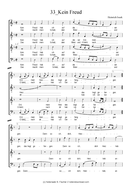 Kein Freud (Gemischter Chor) (Gemischter Chor) von Heinrich Isaak (1450-1517)