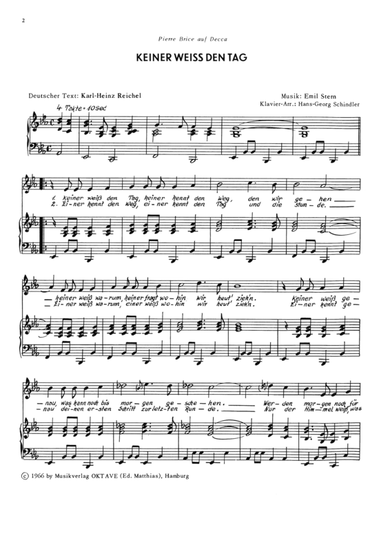 Keiner weiss den Tag (Klavier + Gesang) (Klavier  Gesang) von Pierre Brice