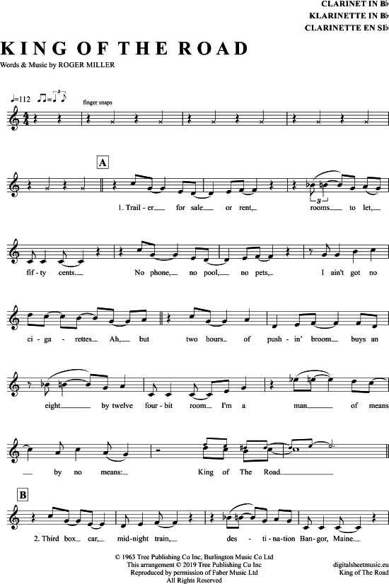 King Of The Road (Klarinette in B) (Klarinette) von Roger Miller
