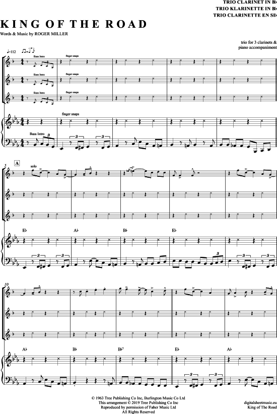 King Of The Road (Klarinetten Trio + Klavier) (Trio (Klarinette)) von Roger Miller