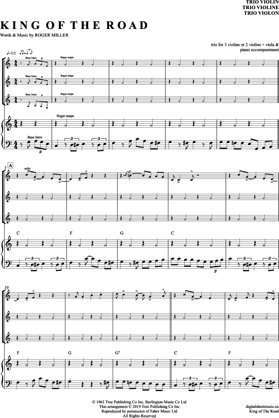 King Of The Road (Violinen Trio + Klavier) (Trio (Violine)) von Roger Miller