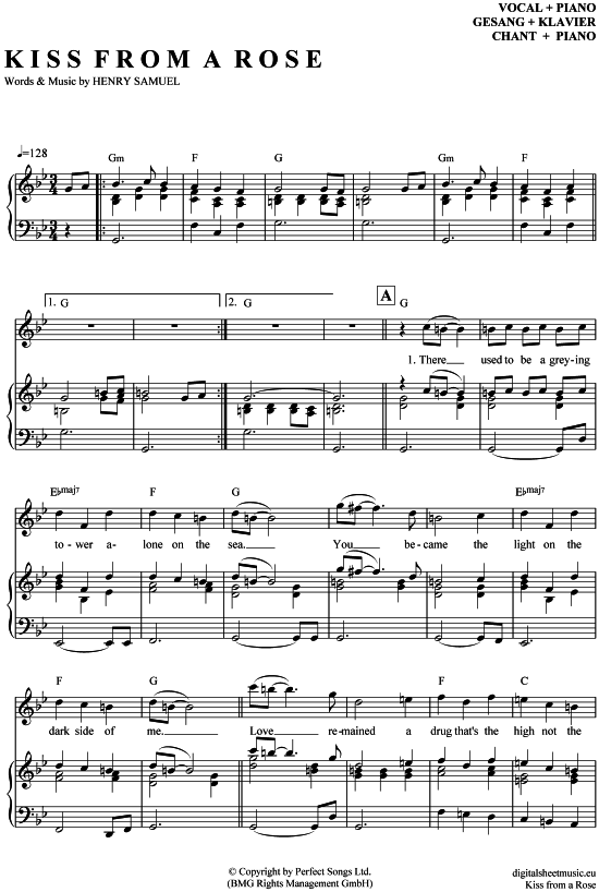 Kiss from a rose (Klavier + Gesang) (Klavier Gesang  Gitarre) von Seal