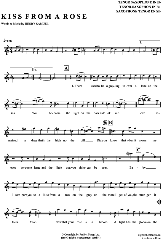 Kiss from a rose (Tenor-Sax) (Tenor Saxophon) von Seal