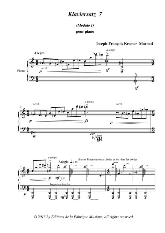 Klaviersatz 7 (Klavier Solo) (Klavier Solo) von Joseph-Fran ois Kremer