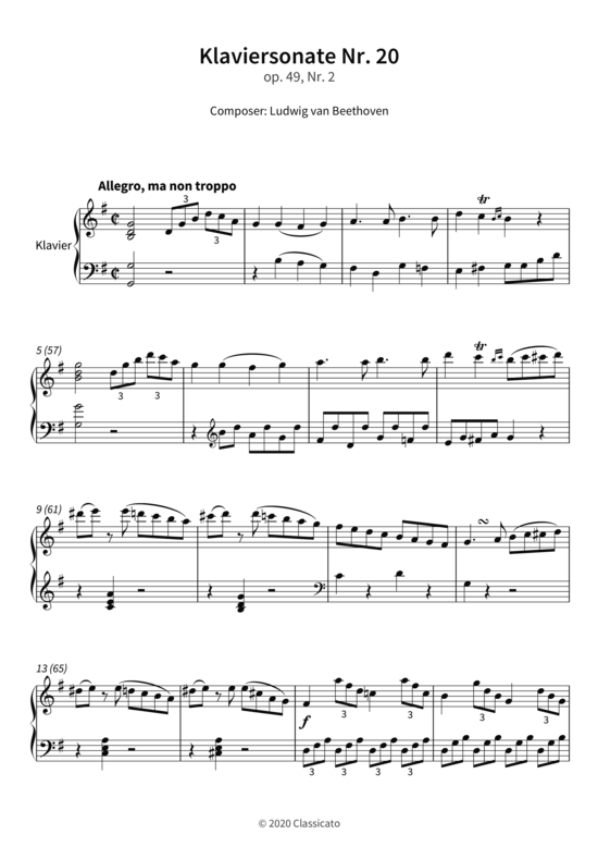 Klaviersonate Nr. 20 - op. 49 Nr. 2 (Klavier Solo) (Klavier Solo) von Ludwig van Beethoven