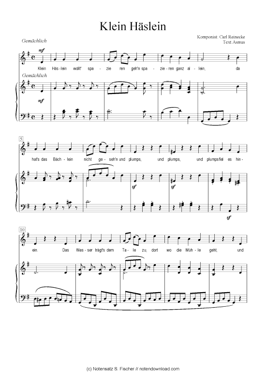 Klein H slein (Klavier + Gesang) (Klavier  Gesang) von Carl Reinecke  Asmus