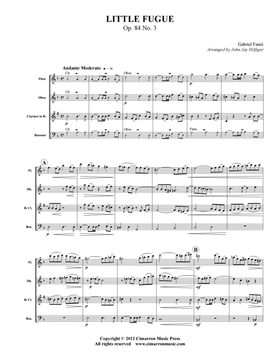 Kleine Fuge op. 84 Nr. 3 (Querfl ouml te Oboe Klarinette Fagott) (Quartett (Holzbl ser)) von Gabriel Faur eacute (arr. John J. Hilfiger)