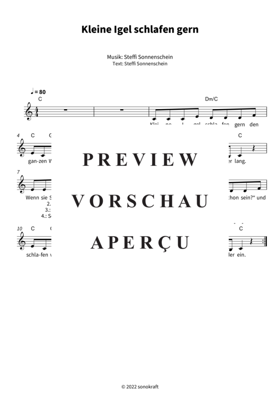Kleine Igel schlafen gern (Gesang + Akkorde) (Leadsheet) (Gesang  Akkorde) von Steffi Sonnenschein